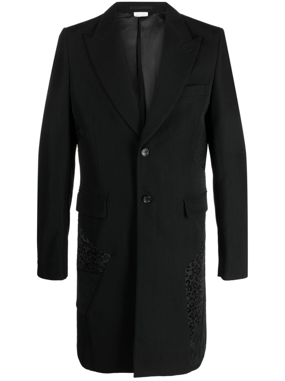 Mix-print single-breasted coat - Black