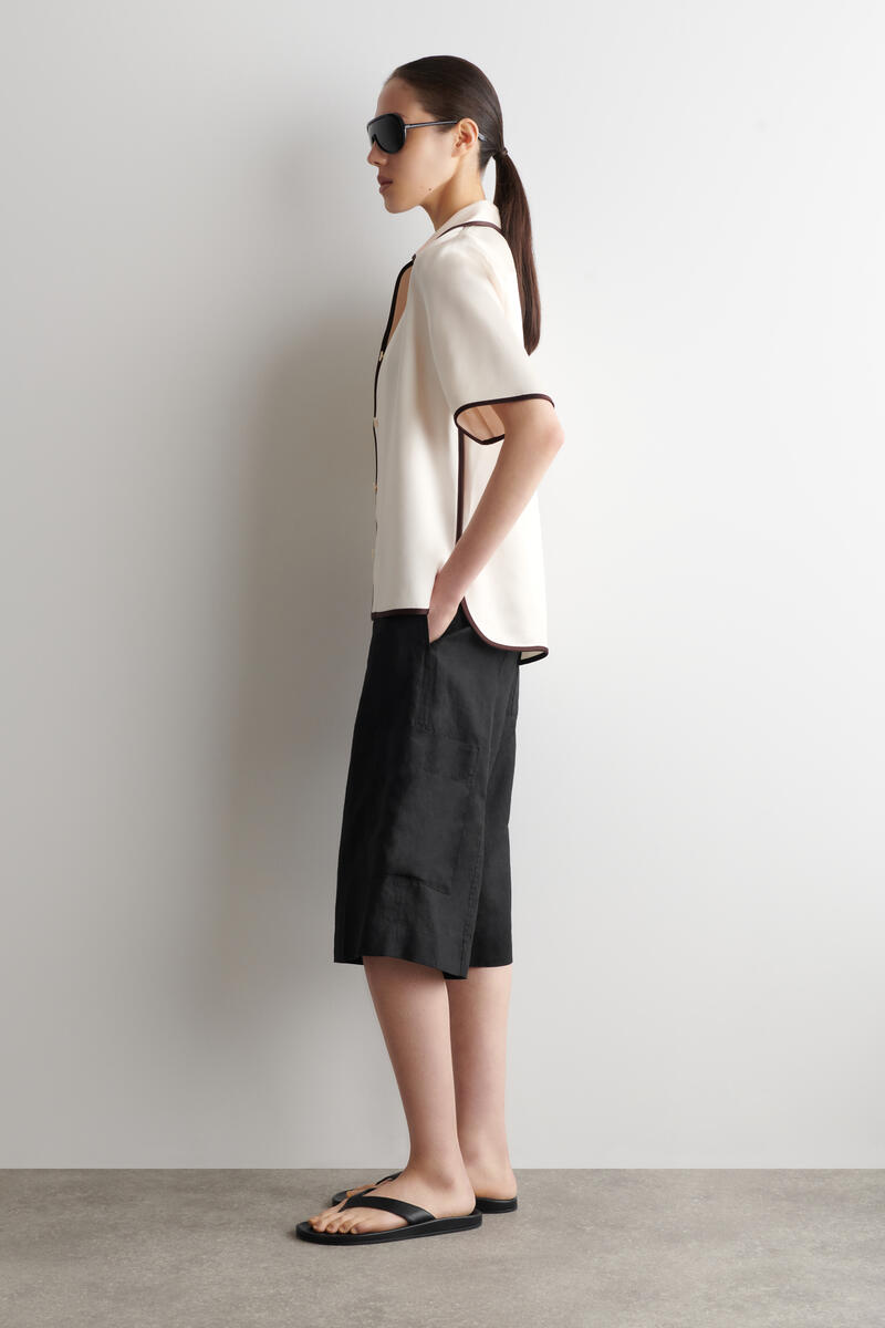 Contrast-Piped Satin Shirt