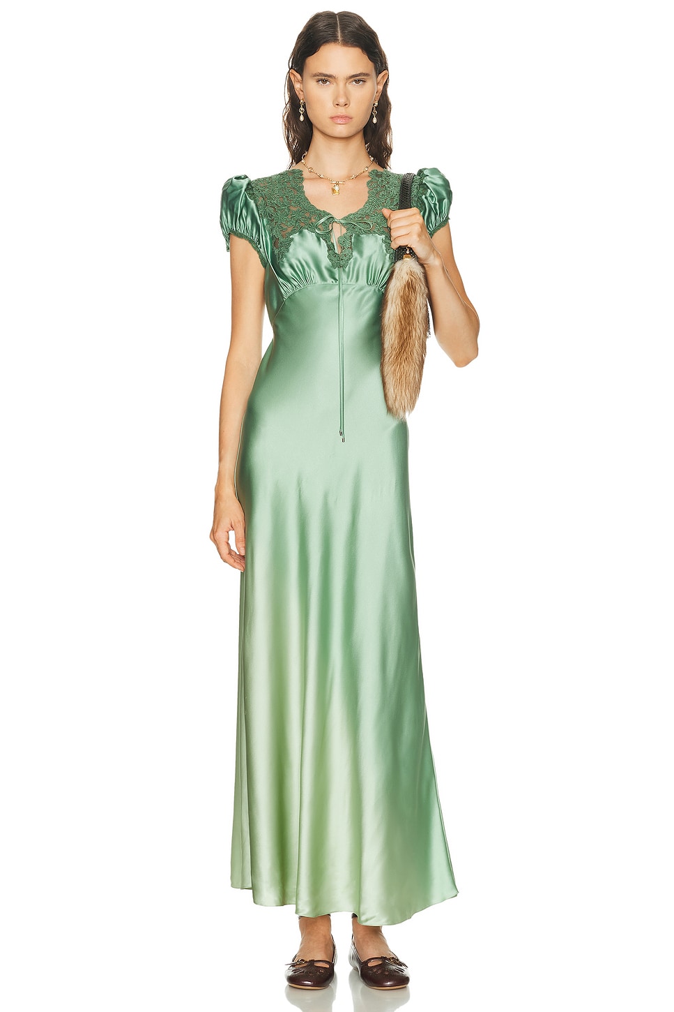 Chloe Slip Dress in Blurred Green - Green. 40 also in