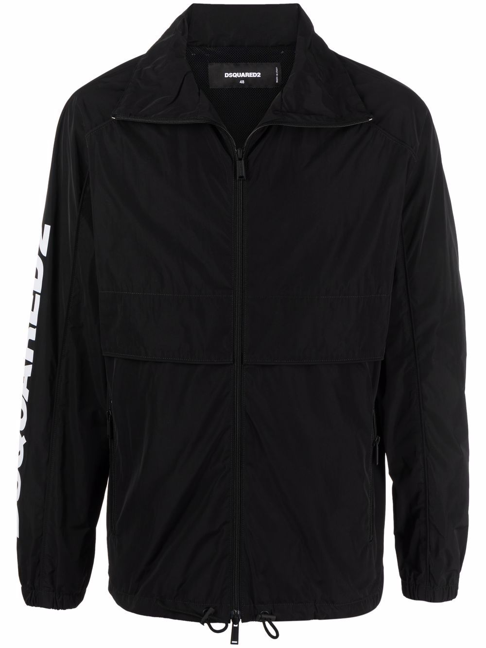 Logo-print zippered coat - Black