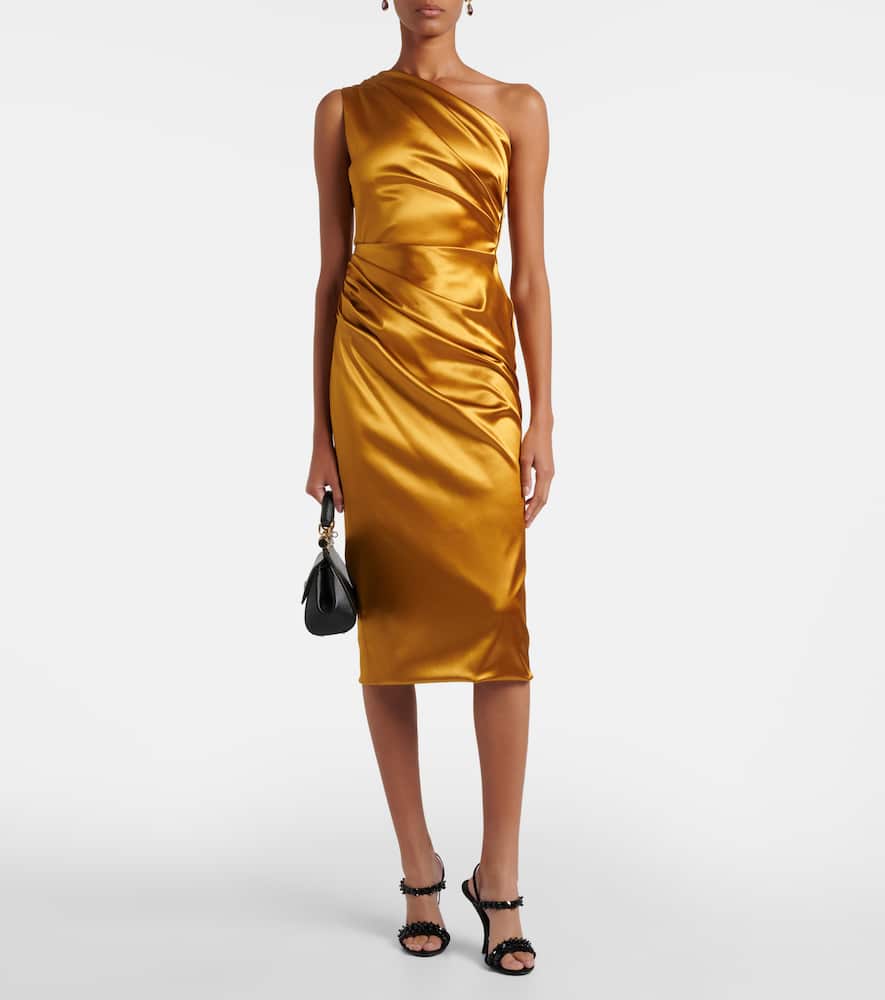 Gathered satin cocktail dress