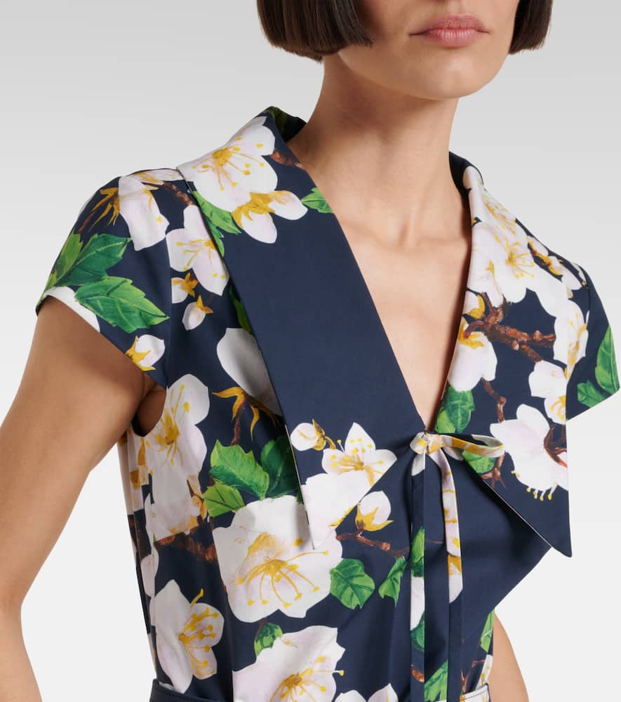 Floral pleated cotton-blend midi dress