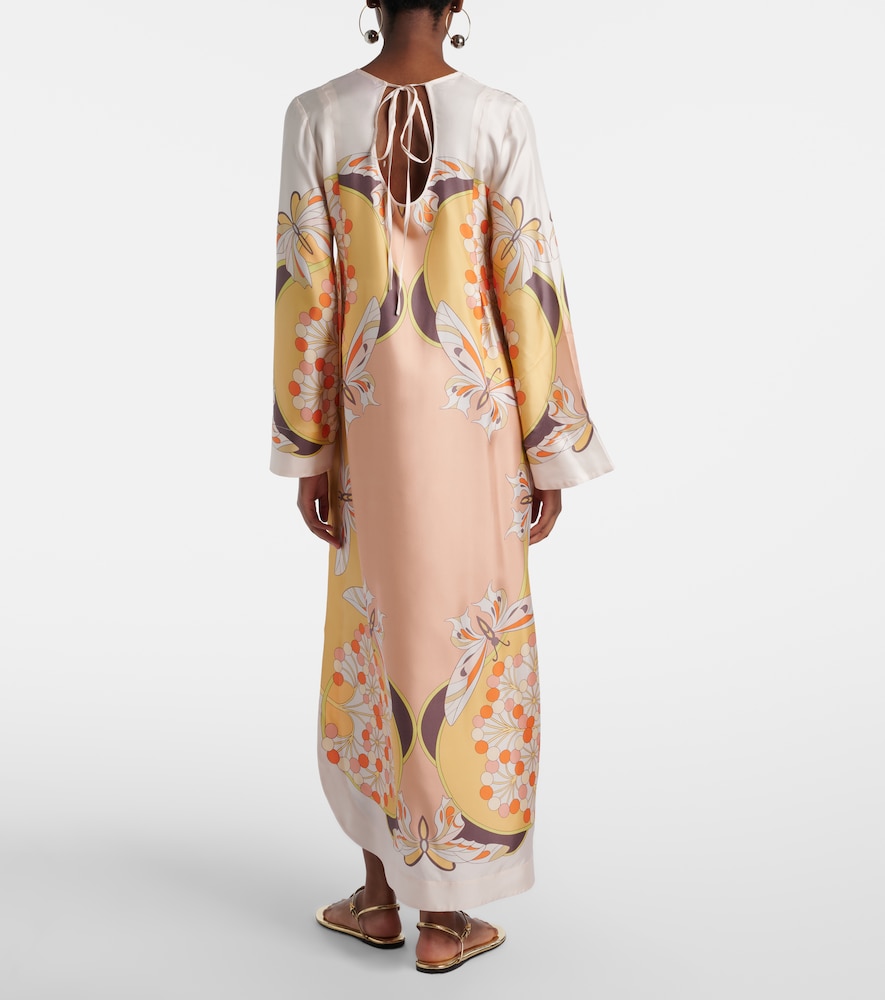 Twin Flame printed silk twill maxi dress