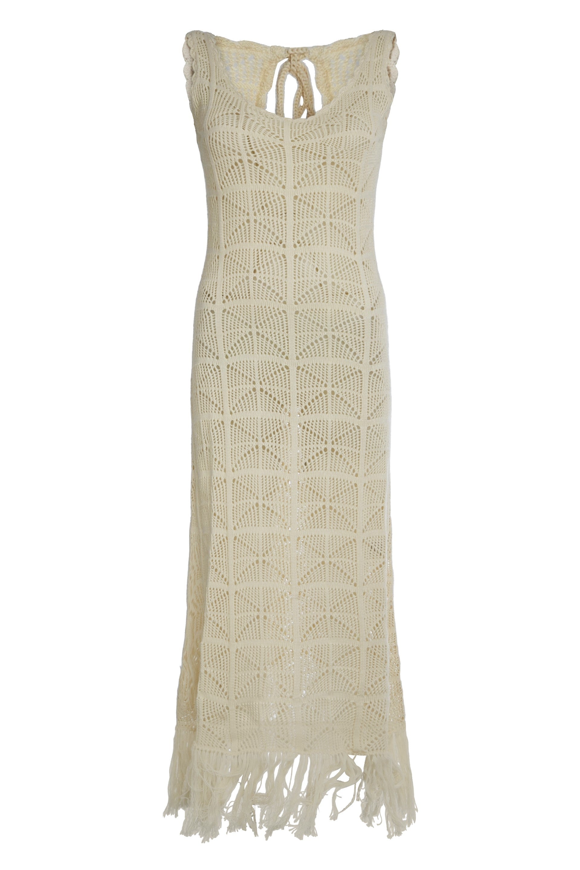 Lace-Up Cotton Knit Dress — Beige
