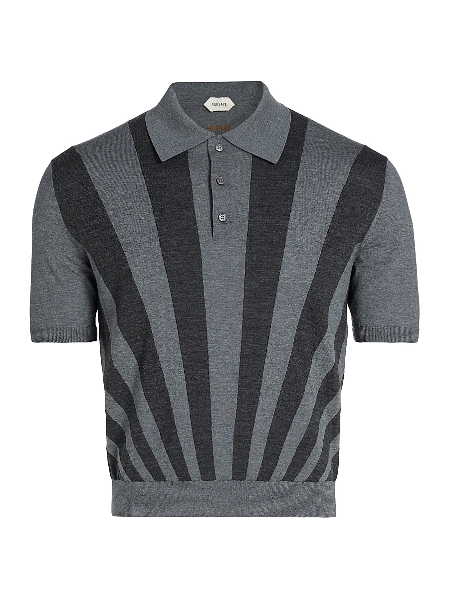 Men's Rays Intarsia-Knit Polo Shirt - Medium Grey