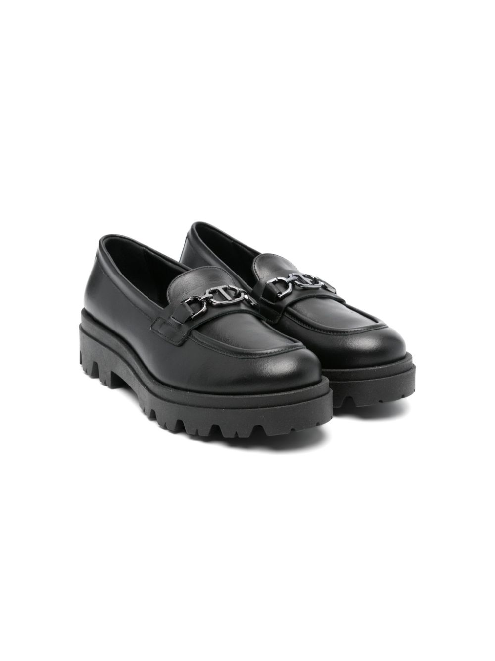 Logo-plaque leather loafers - Black