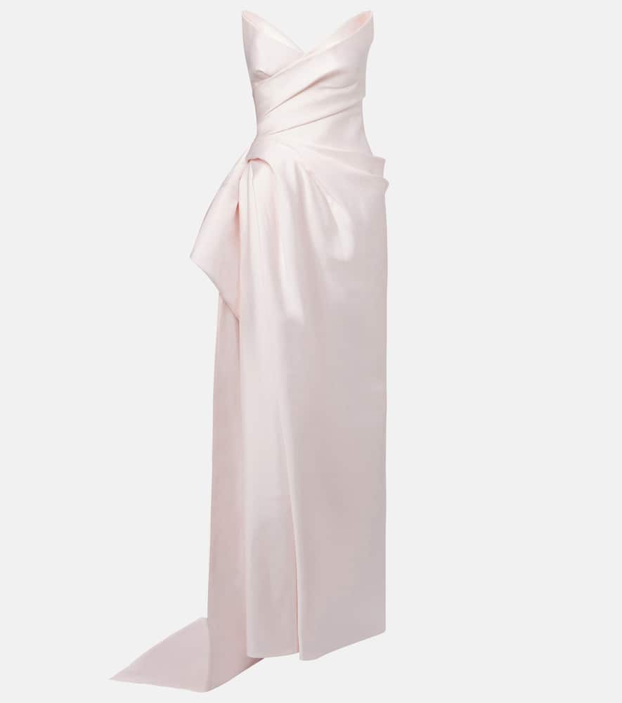 Draped strapless mikado gown