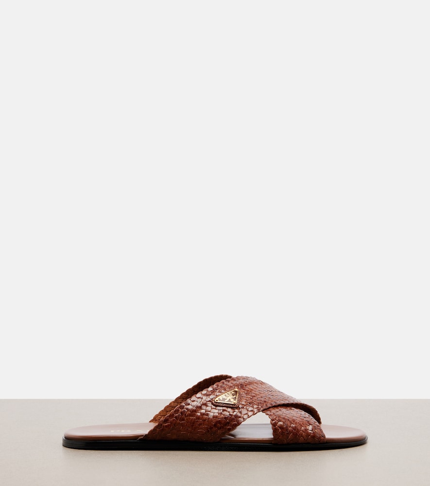 Woven leather slides