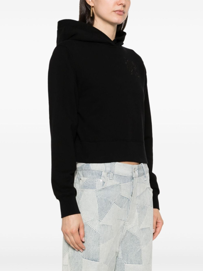 Logo-embroidered cotton hoodie - Black