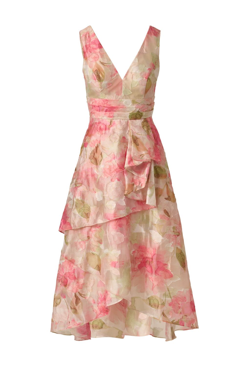 Adrianna Papell Women's Cascade Organza Midi Dress in Pale Pink