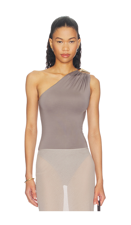 Superdown Emely One Shoulder Bodysuit in Grey. XL. Also in XXS, XS, S