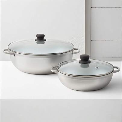 "Cast Aluminum Caldero Pot Set - 2-Piece With Glass Lids, Authentic Design
