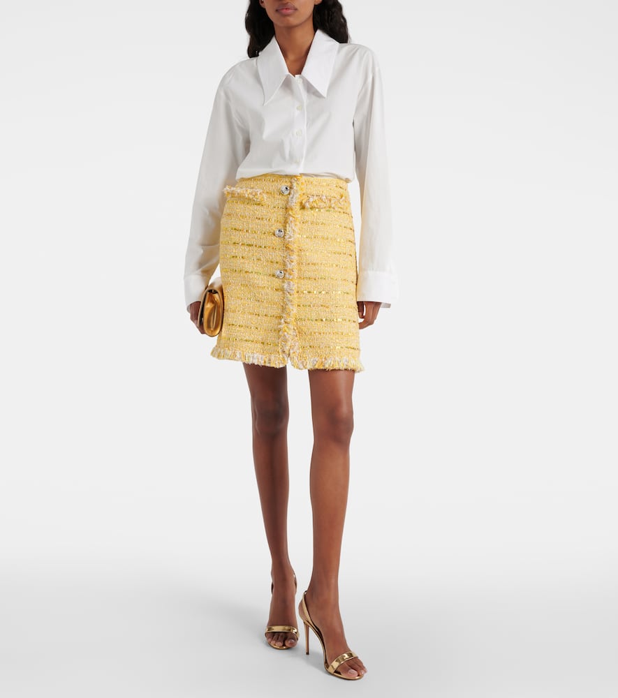 Fringed bouclé miniskirt