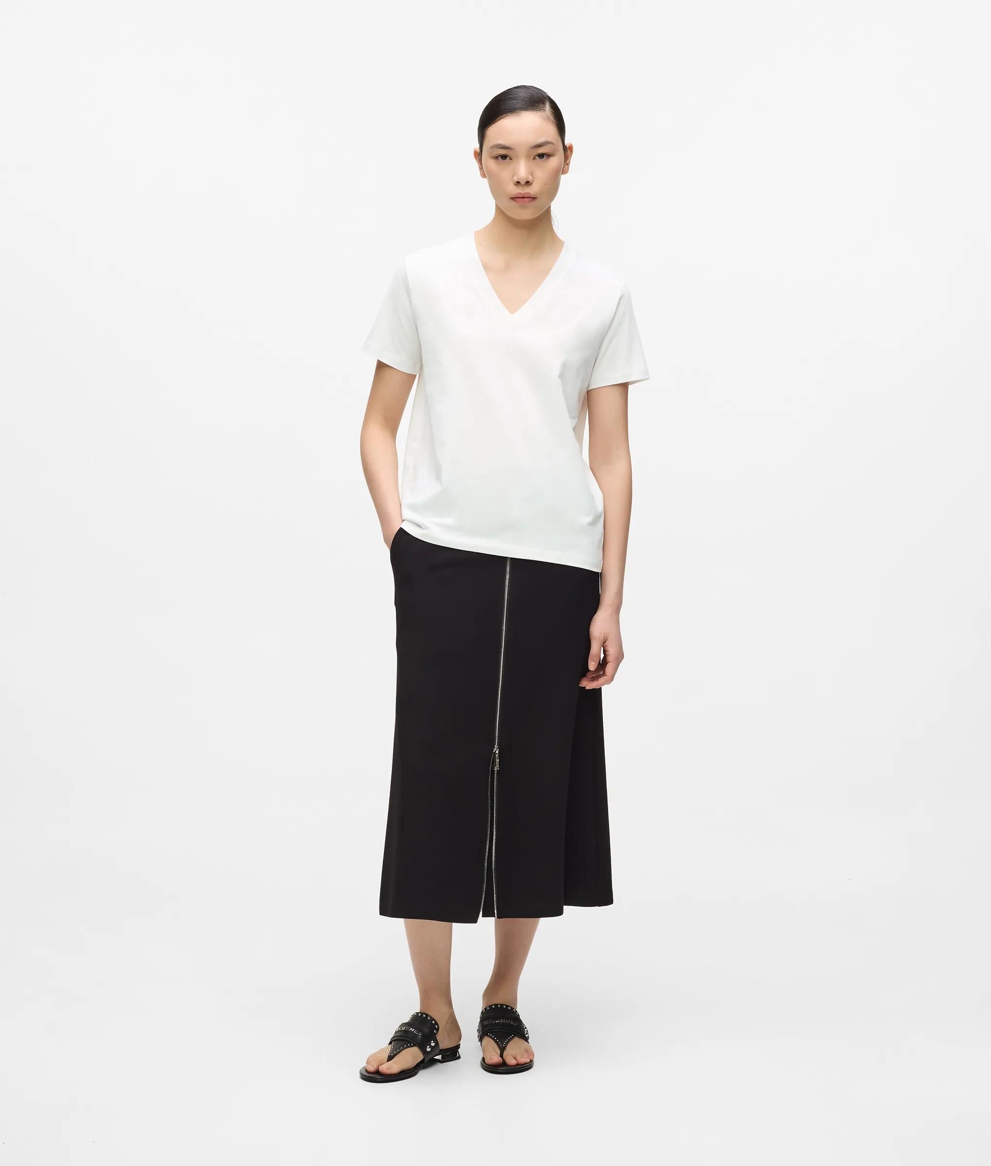 Karl Lagerfeld - Signature T-shirt Mit V-ausschnitt, Damen, Weiss, Größe