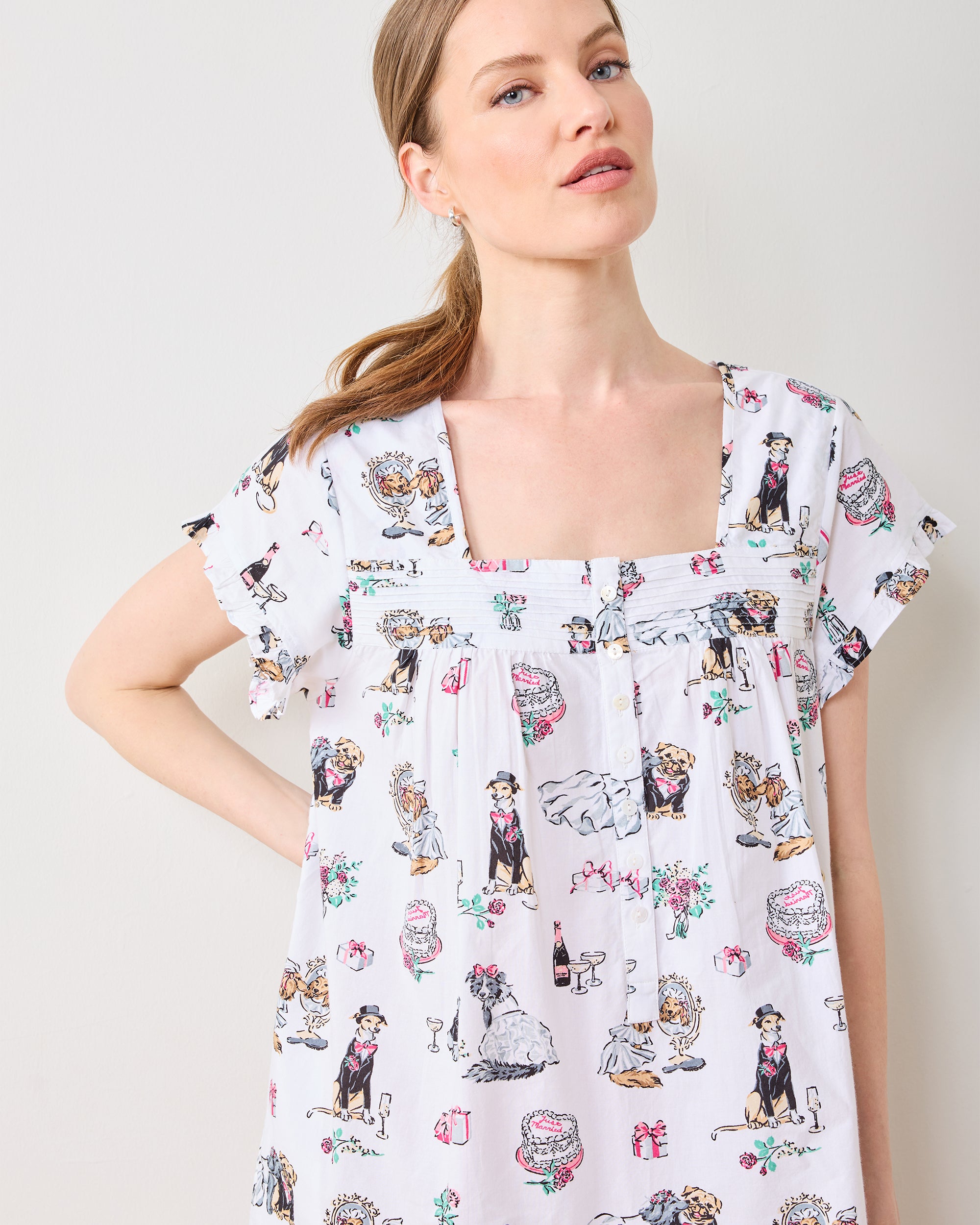 Organic Cotton Pintuck Nightgown in Fur Ever Yours | Women's XXS | White | Sleepwear