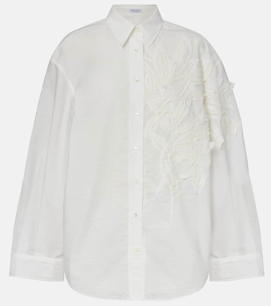 Embroidered cotton-blend poplin shirt