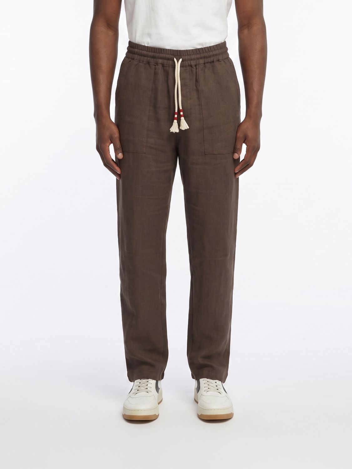 Straight-leg drawstring linen trousers - Blue