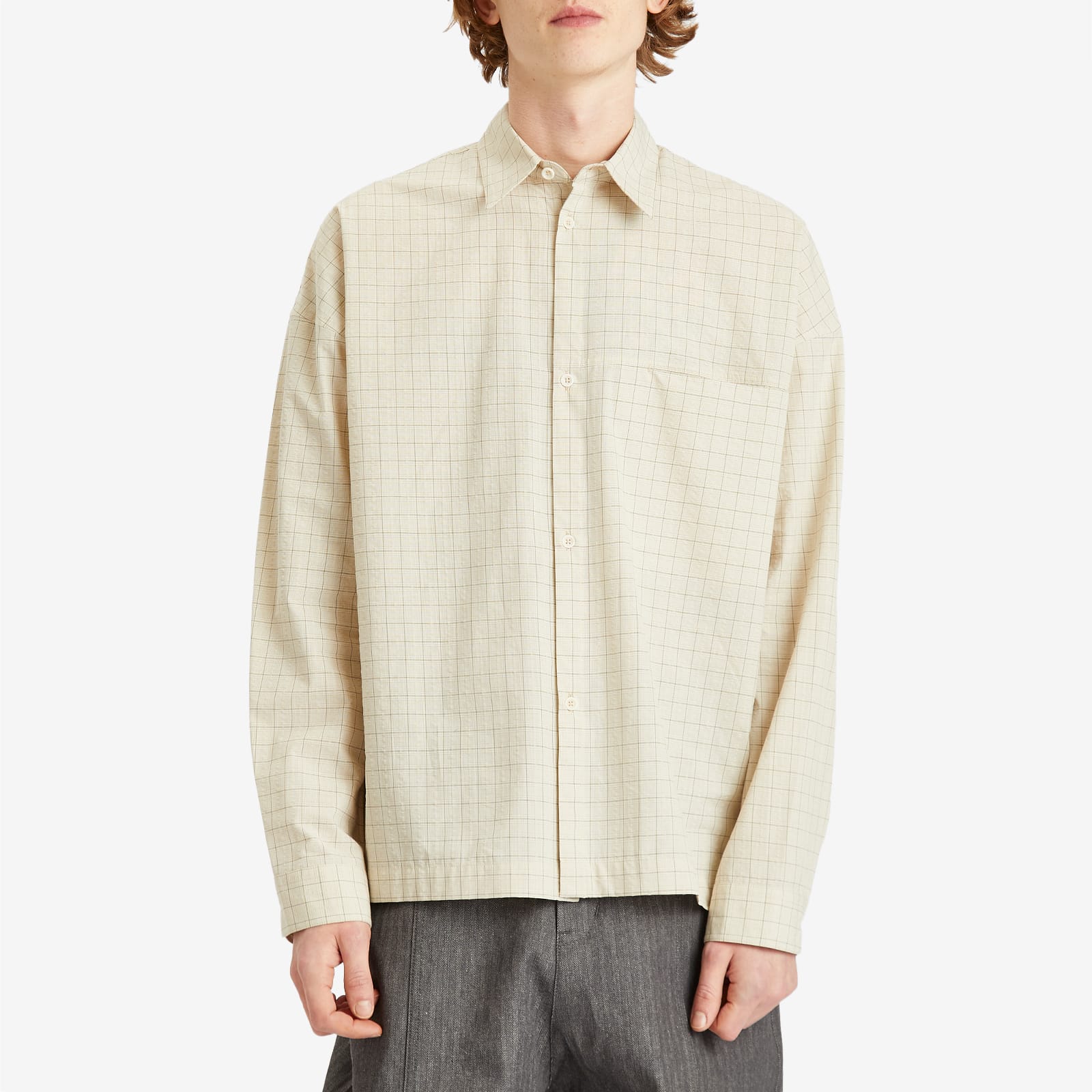 Men's Pocket Parka Jacket Shirt in Parchment Check