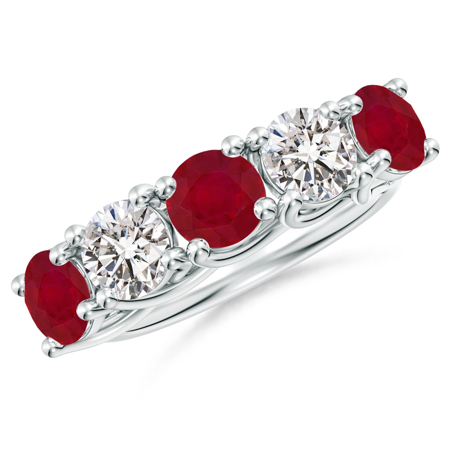 Angara 2.25 Carats Half Eternity Five Stone Ruby and Diamond Wedding Band in 18K White Gold