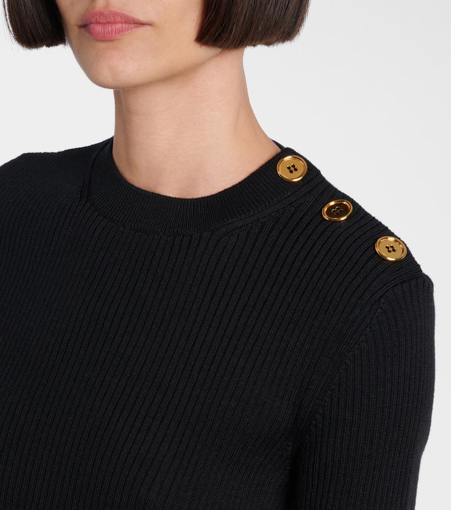 Ribbed-knit peplum wool top