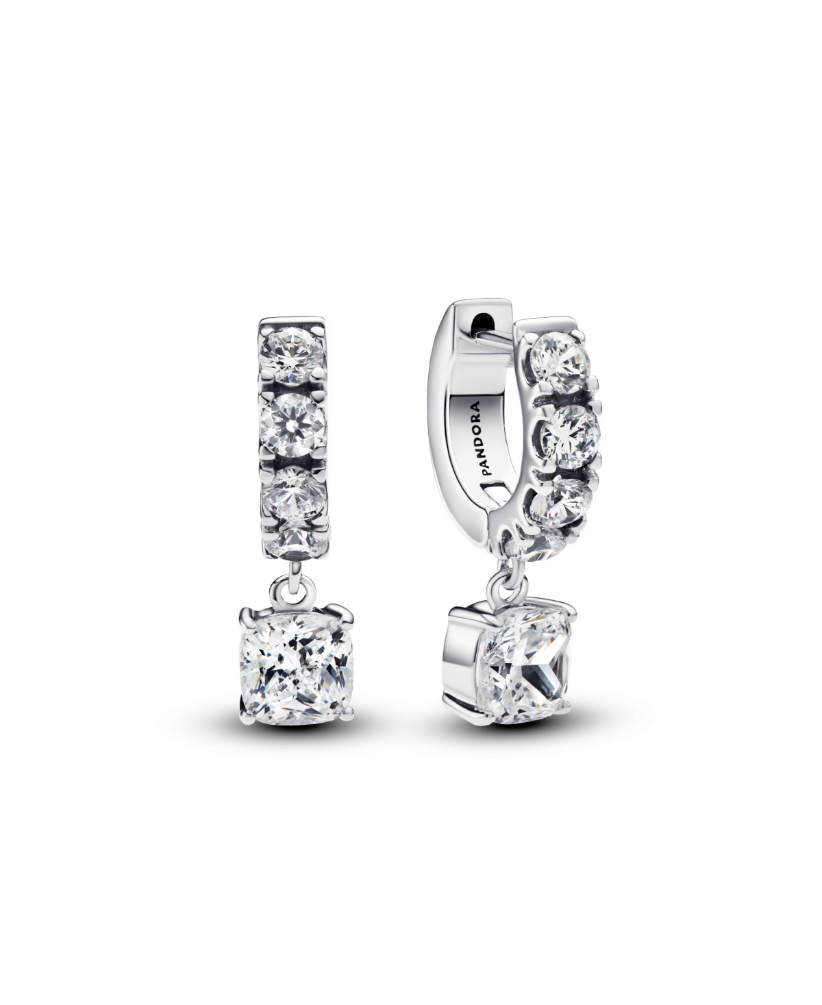 Panodra Sterling Silver Pave Dangle Hoop Earrings - Sterling Silver
