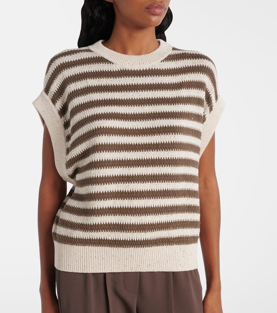 Sequined striped cotton-blend sweater vest