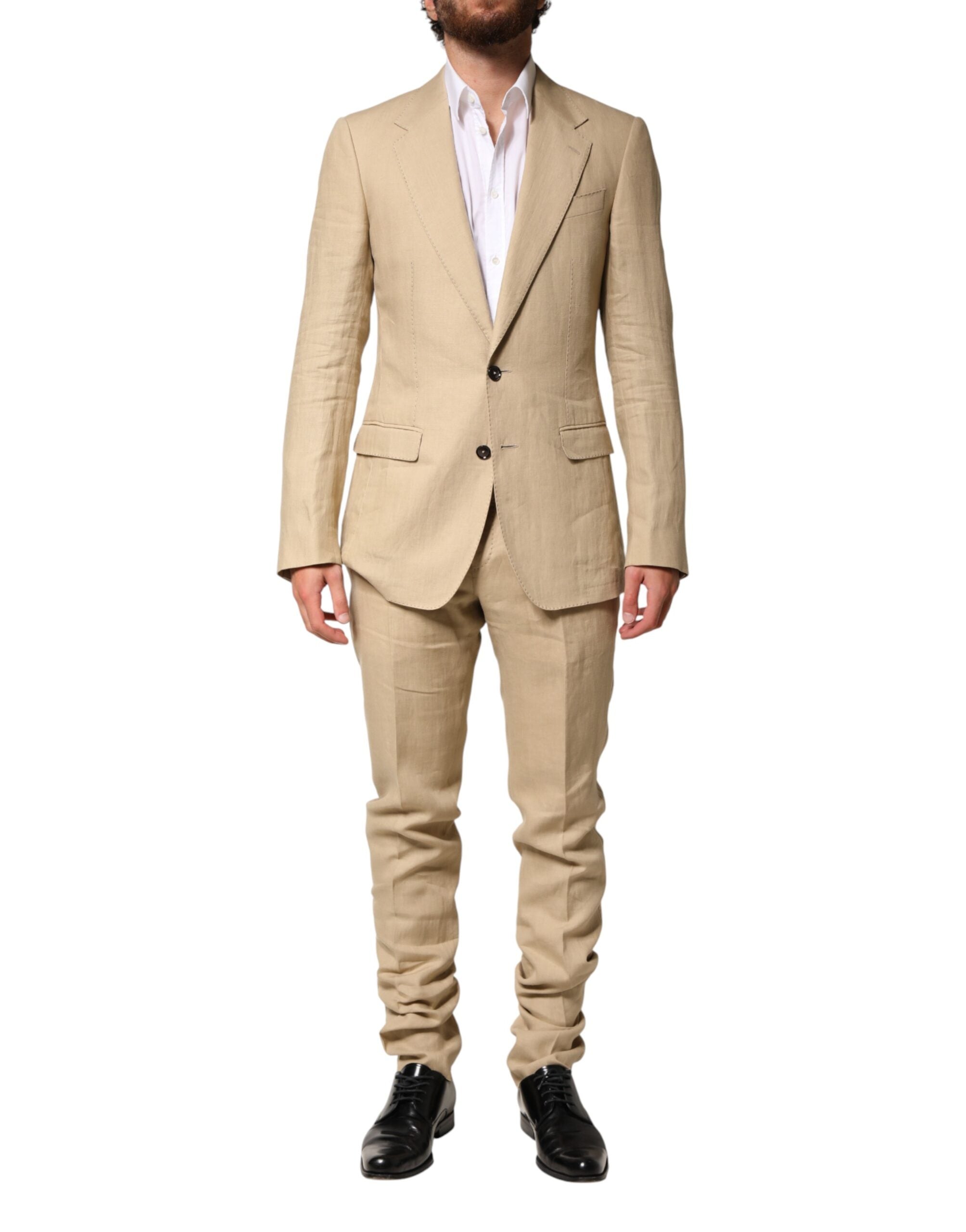 Linen Single-Breasted Pant Suit — Beige