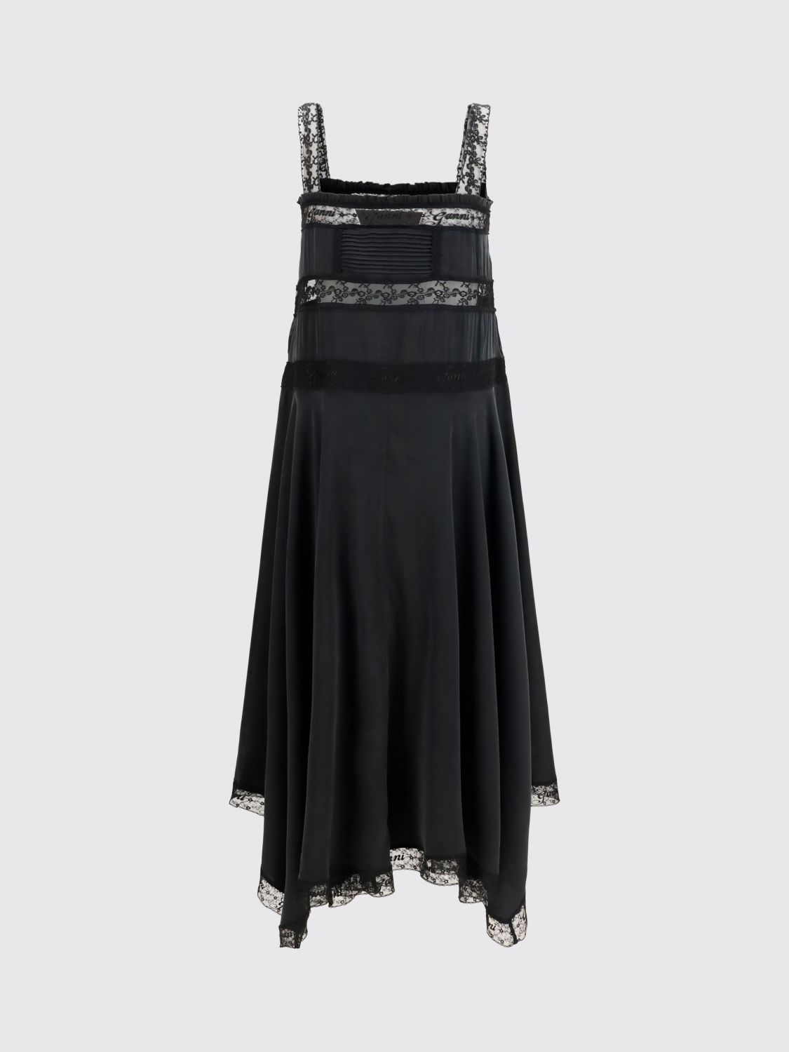 Asymmetric Silk Midi Dress with Lace Inserts