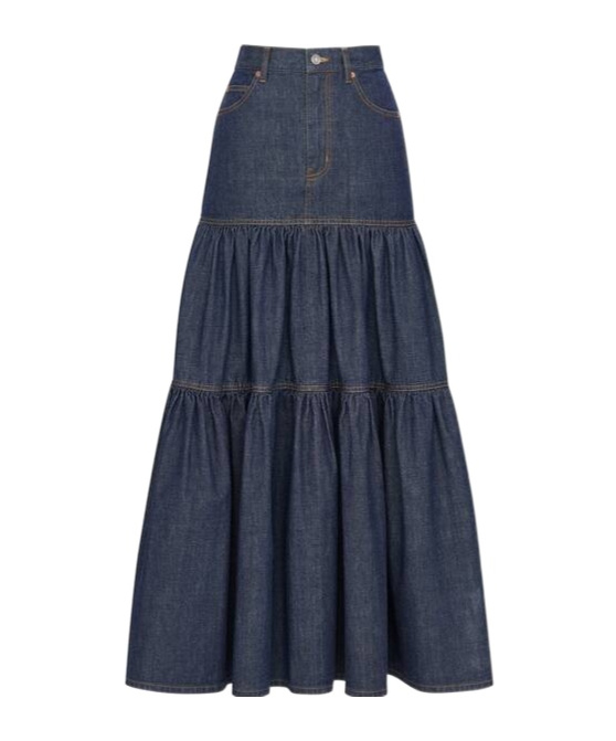 Long skirt in indigo denim