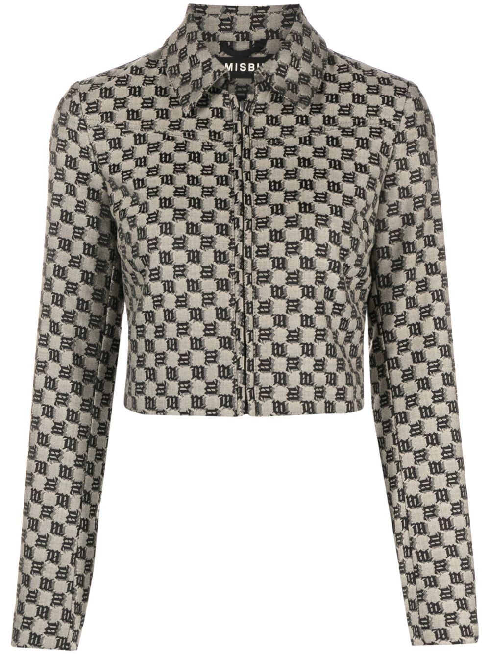 Cropped monogram-jacquard jacket - Neutrals