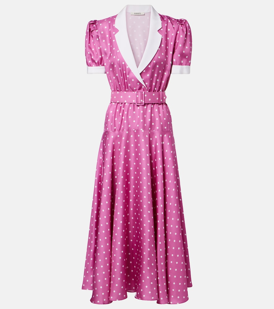 Belted polka-dot silk twill midi dress