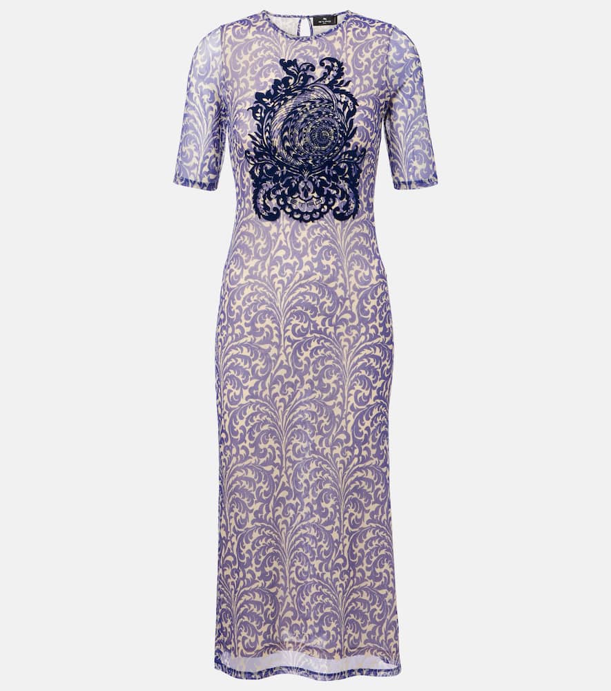 Printed mesh midi dress