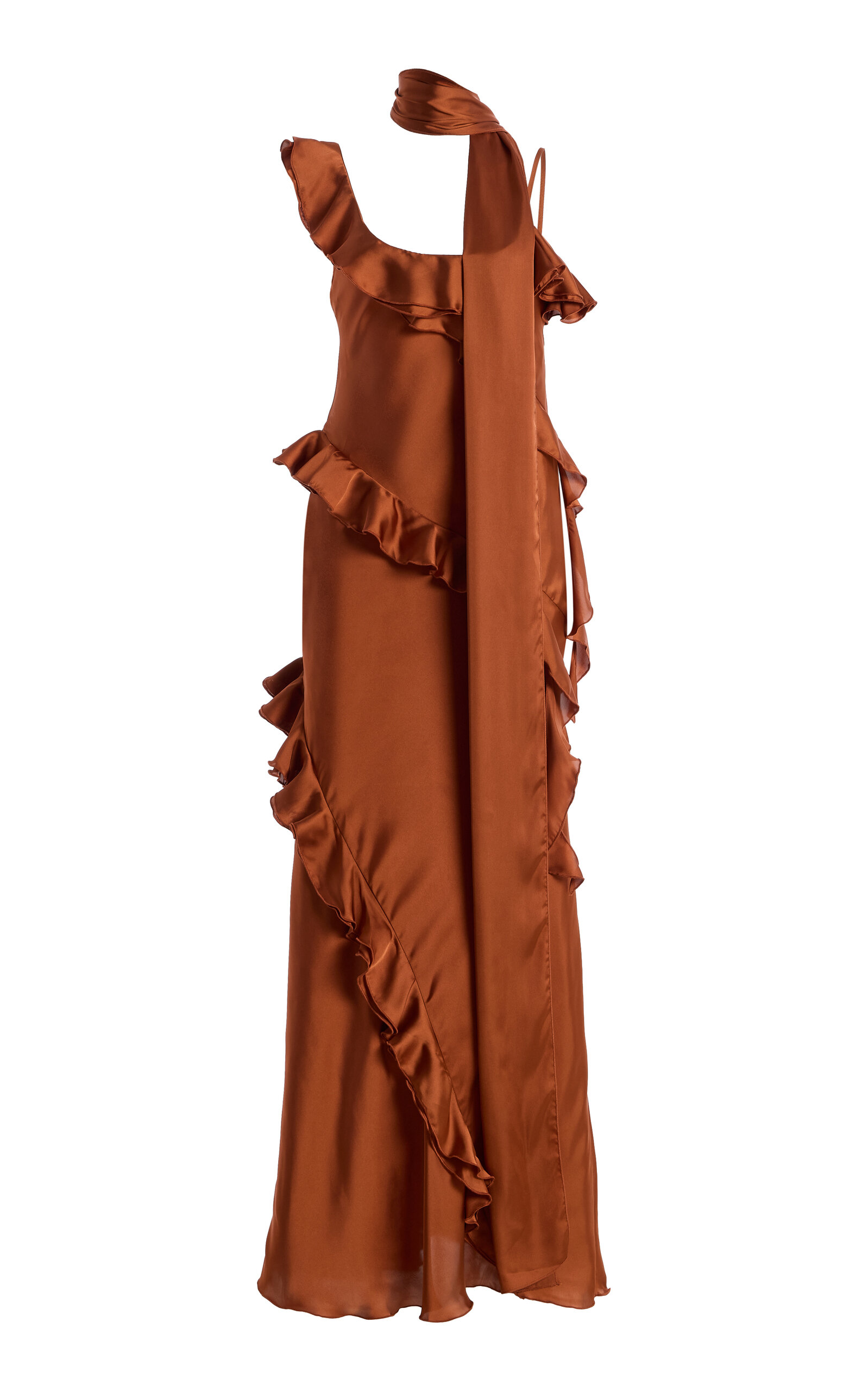 Exclusive Monica Ruffled Satin Maxi Dress - Moda Operandi