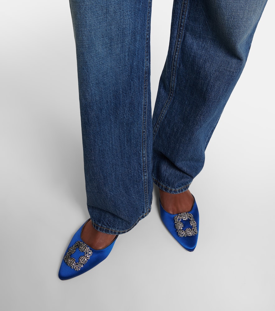 Manolo Blahnik Hangisimuflat embellished satin mules