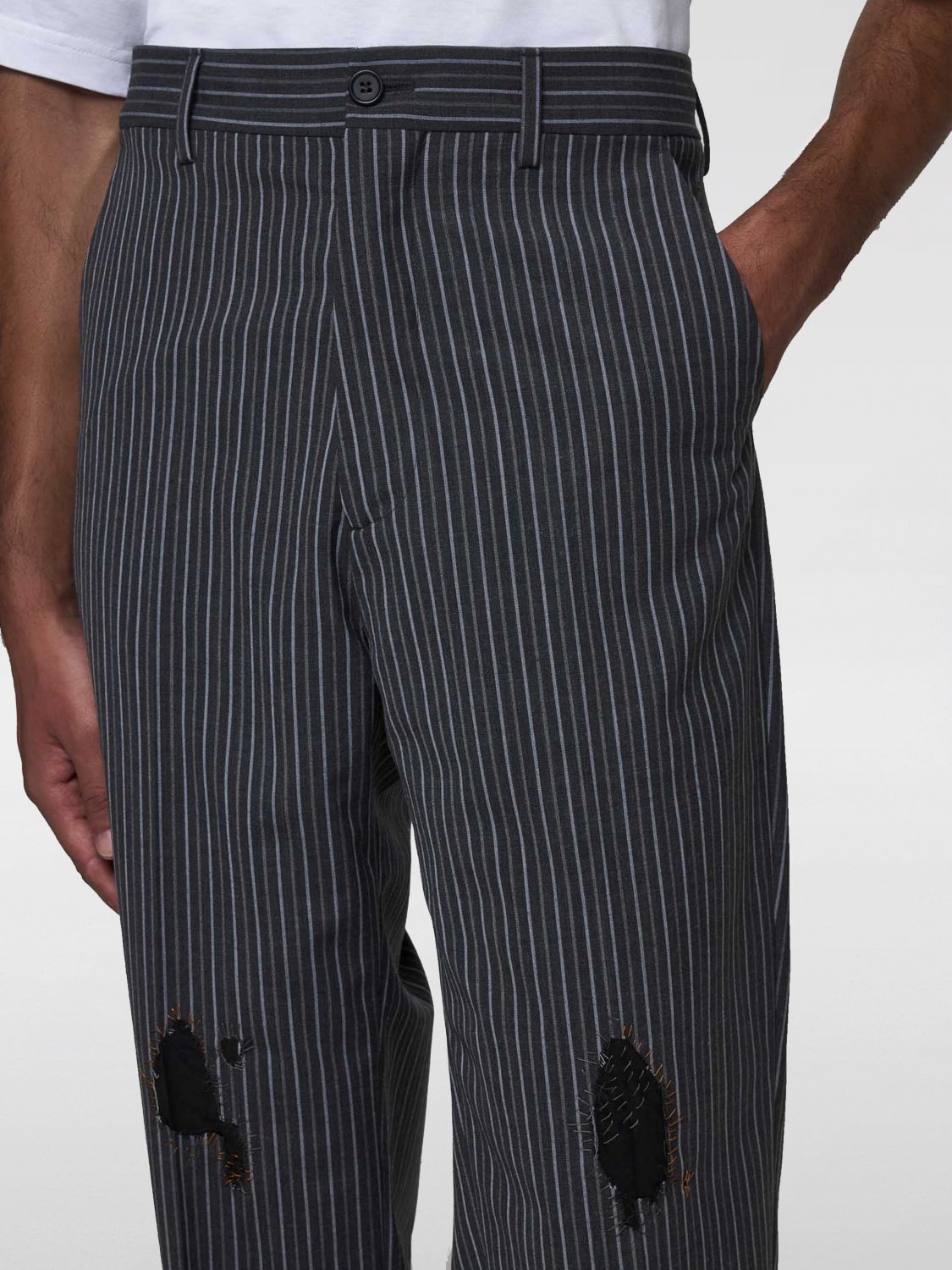 Distressed-effect striped trousers - Black