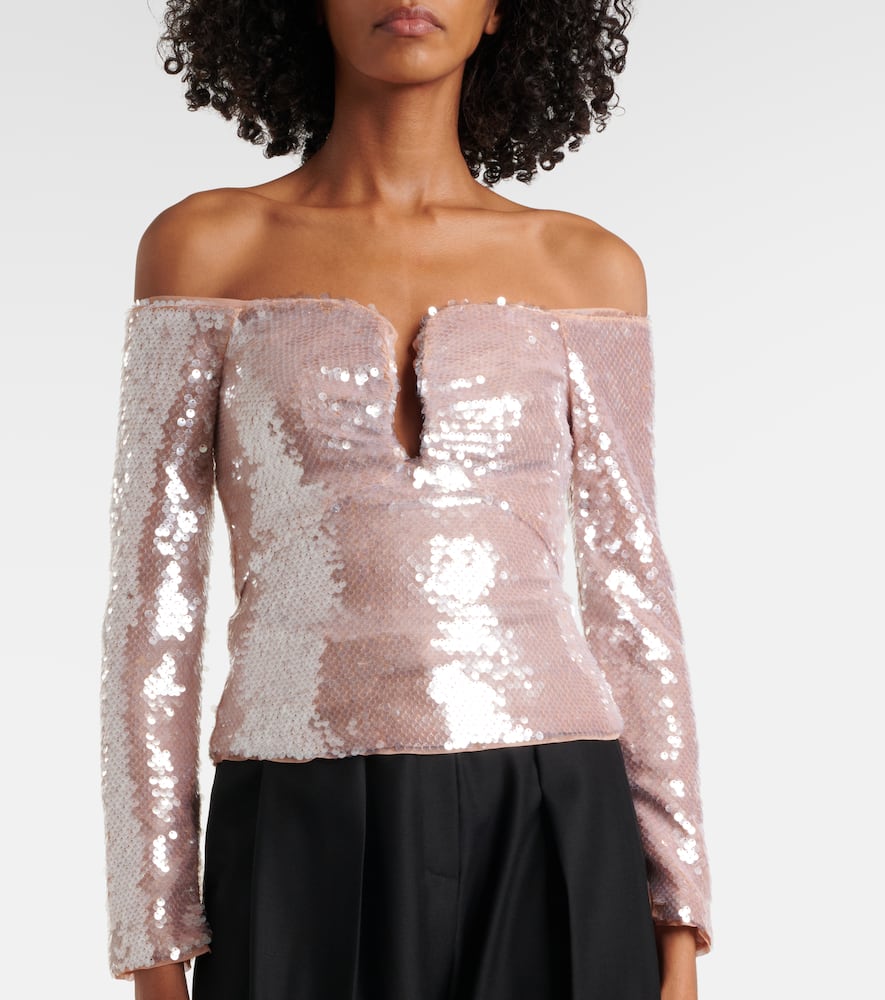 Self-Portrait Sequined off-shoulder top