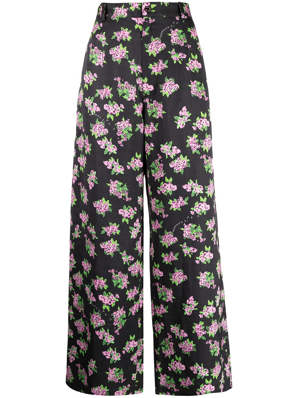 Floral-print cropped trousers - Black