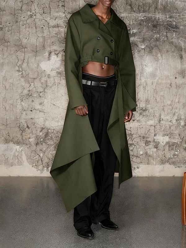Men's Back Tail Cropped Long Sleeve Blazer SKUL32974 - Army Green / S