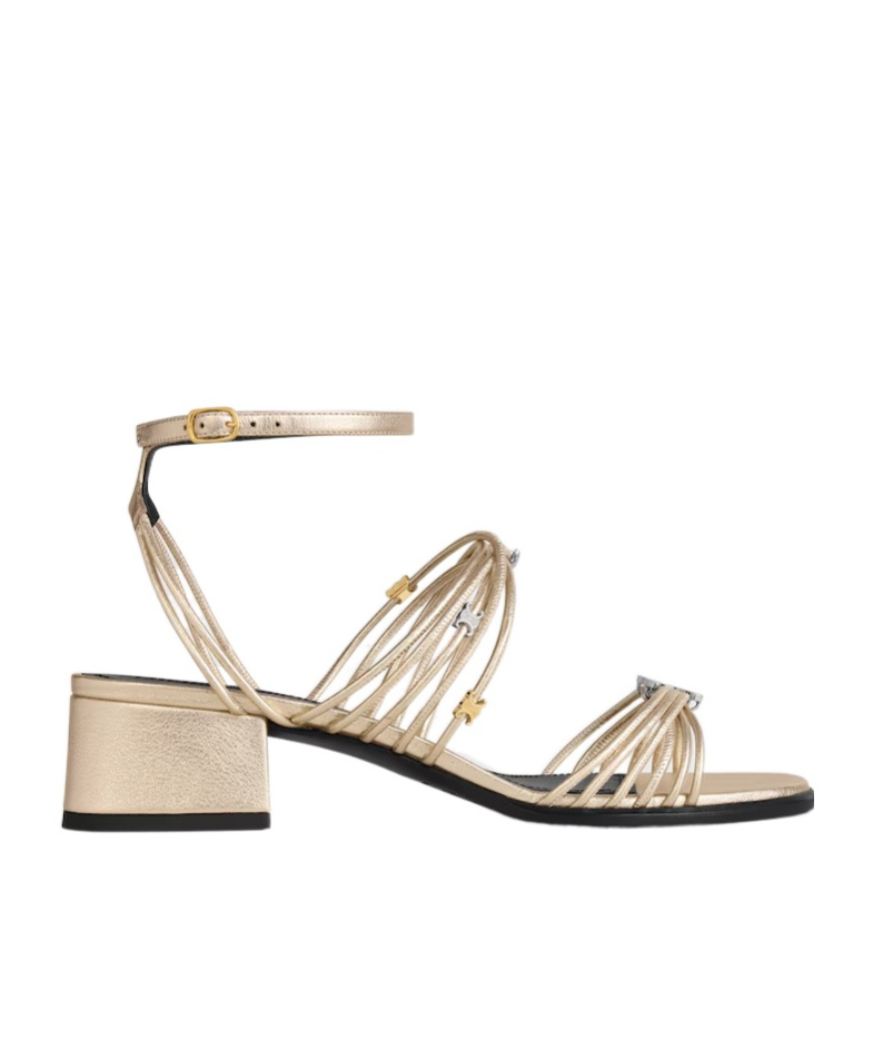 CLÉMENCE HEELED SANDAL IN LAMINATED LAMBSKIN