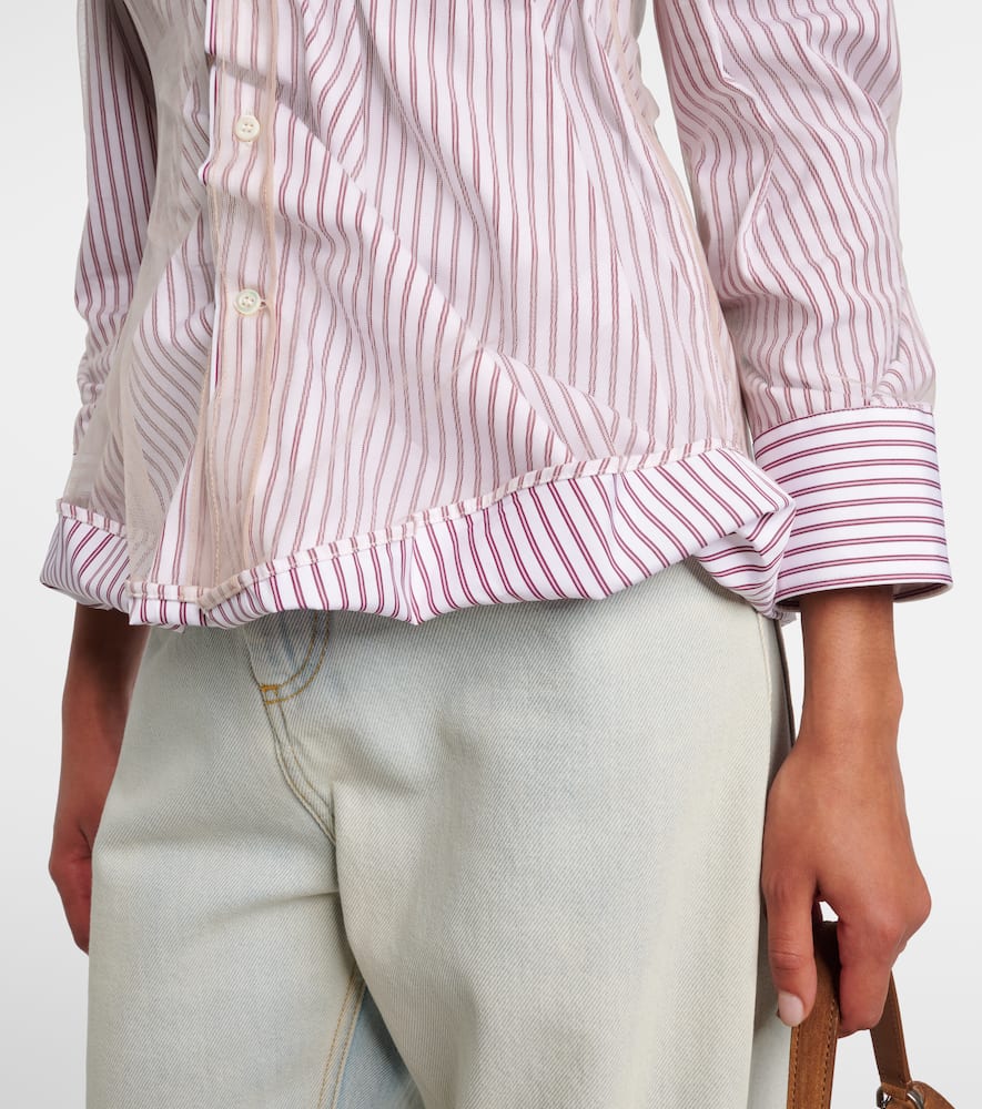 Pinstriped ruffled cotton poplin shirt