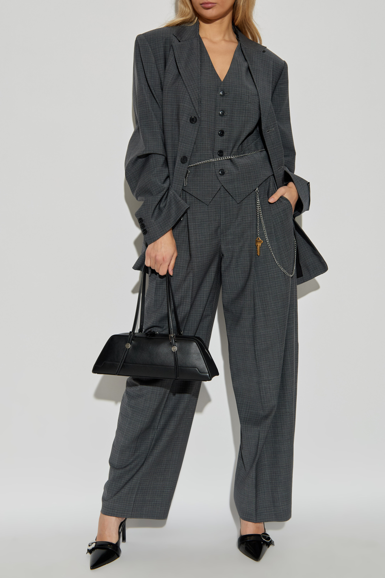 Plaid Patterned Trousers, Women's, Grey