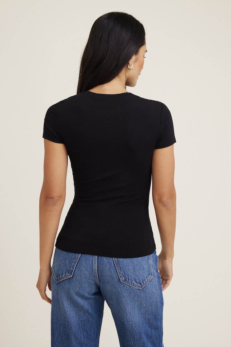 Fitted Jersey T Shirt - Black - Women Clothing