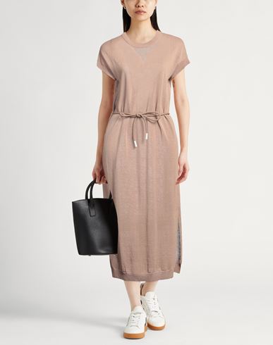 Peserico Woman Midi dress Camel Size 6 Metallic fiber, Linen, Cotton