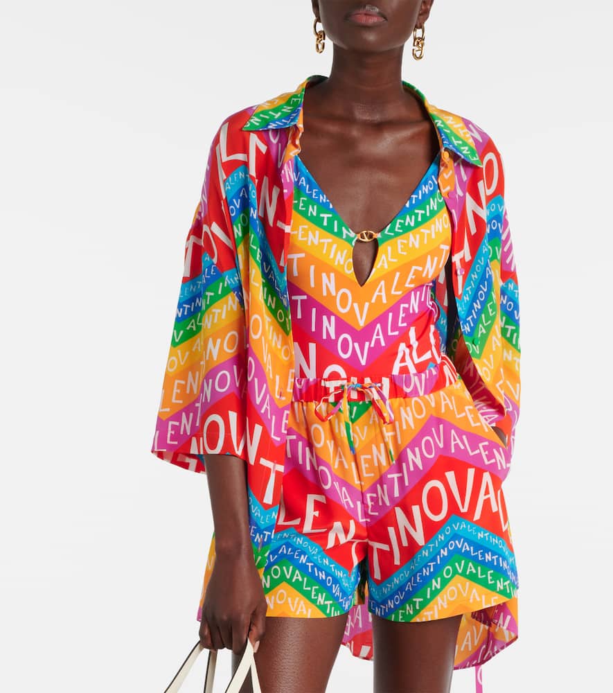 Logo silk shirt dress