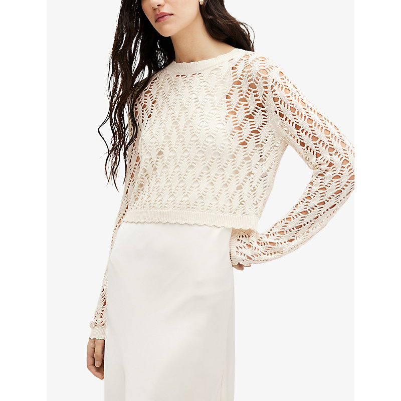 Womens Cream White Erin Two-in-one Crochet-jumper Organic-cotton Maxi Dress