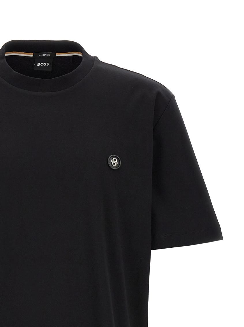 Black Crewneck T-Shirt With Logo Patch On The Front In Cotton Man