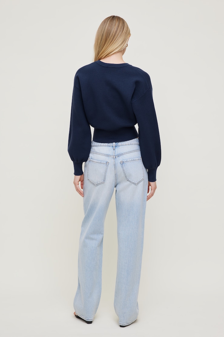 Balloon Sleeve Cardigan - Blue - Women Clothing