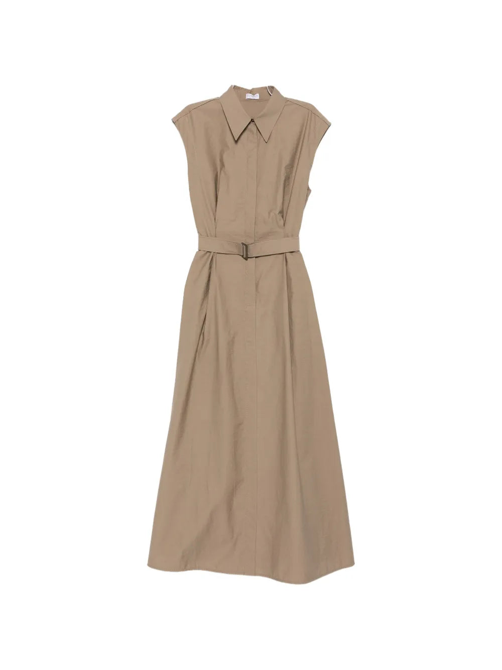 Belted Sleeveless Midi Dress — Beige