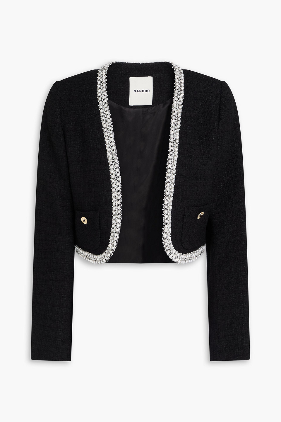 Cropped embellished cotton-blend tweed jacket - Black - FR 34