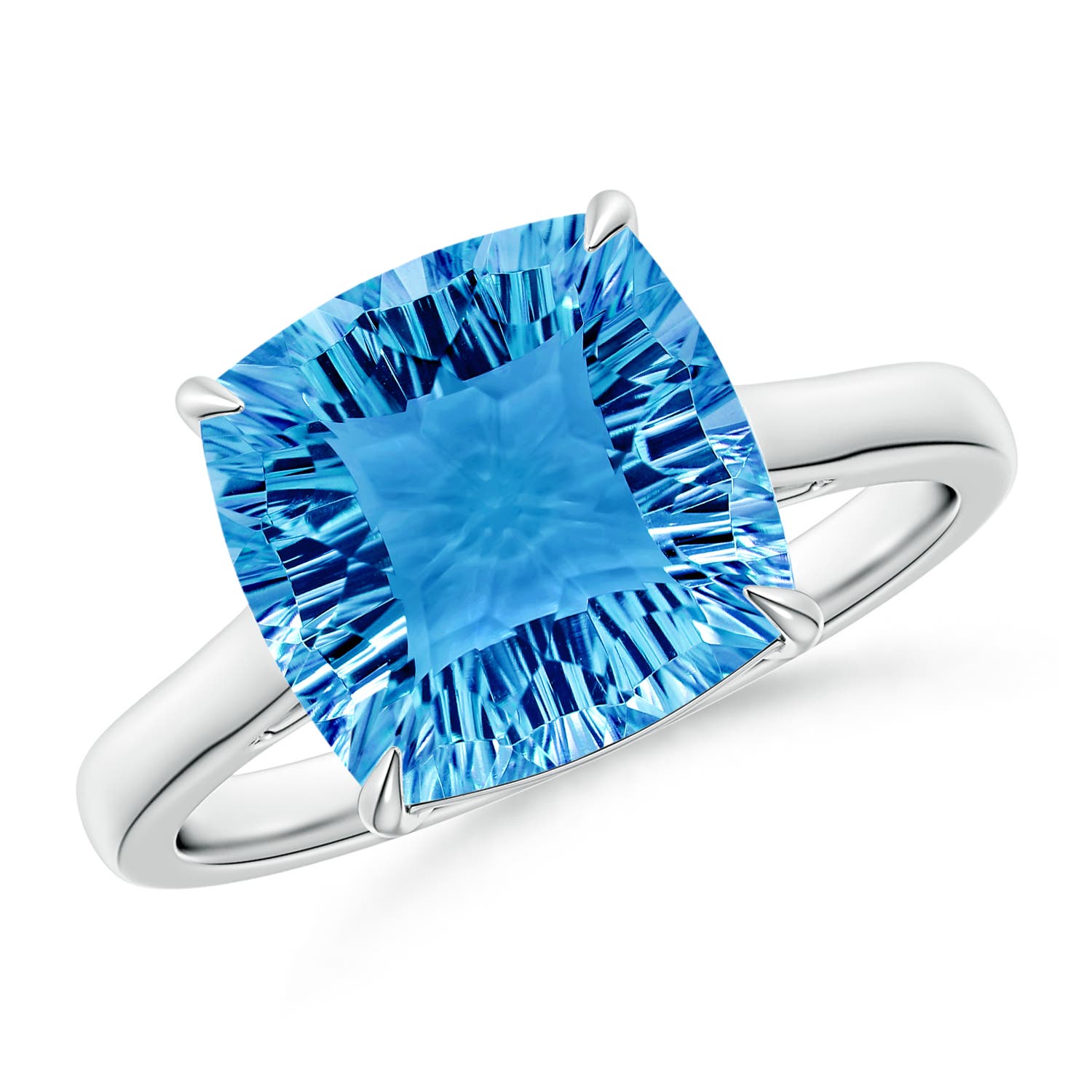 Angara 4.2 Carats Claw-Set Cushion Swiss Blue Topaz Solitaire Cocktail Ring in Platinum